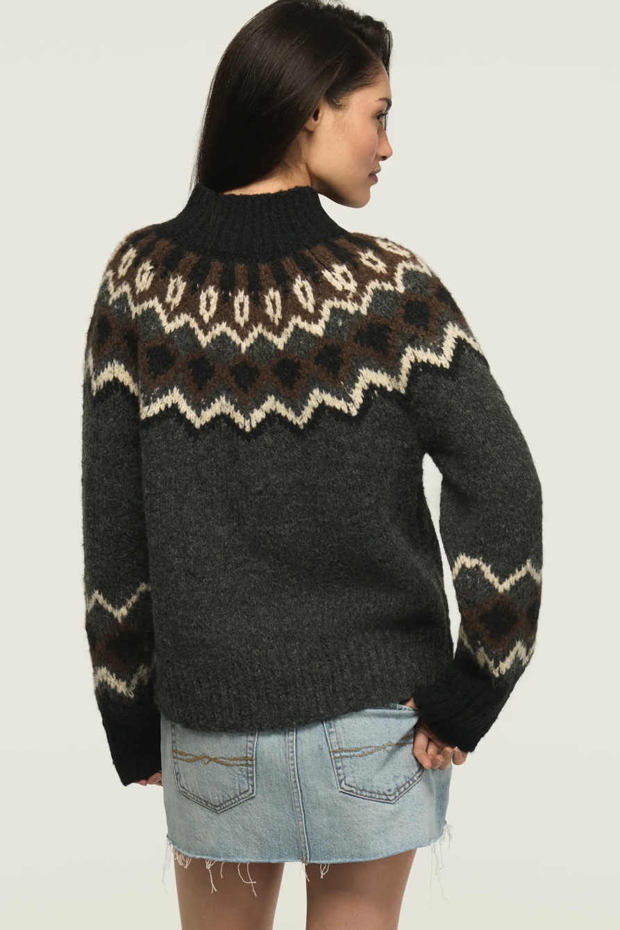 Fair Isle Mock Neck Sweater — CHARCOAL HEATHER GREY — image 3