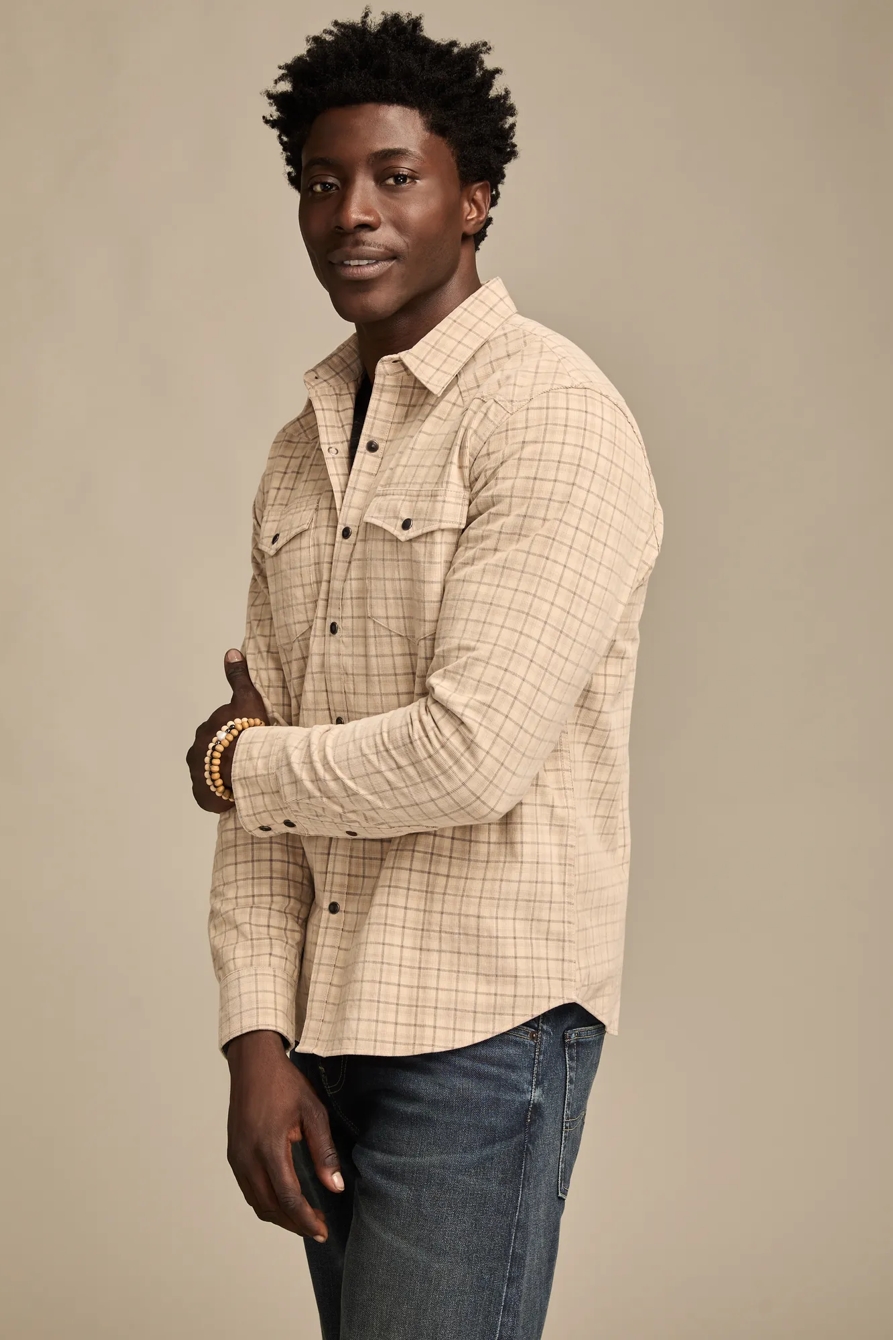 LONG SLEEVE PLAID CORDUROY WESTERN SHIRT — NATURAL MULTI — image 4