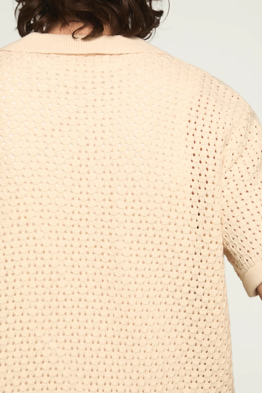 CROCHET BUTTON DOWN SWEATER — WHITECAP GRAY — image 4