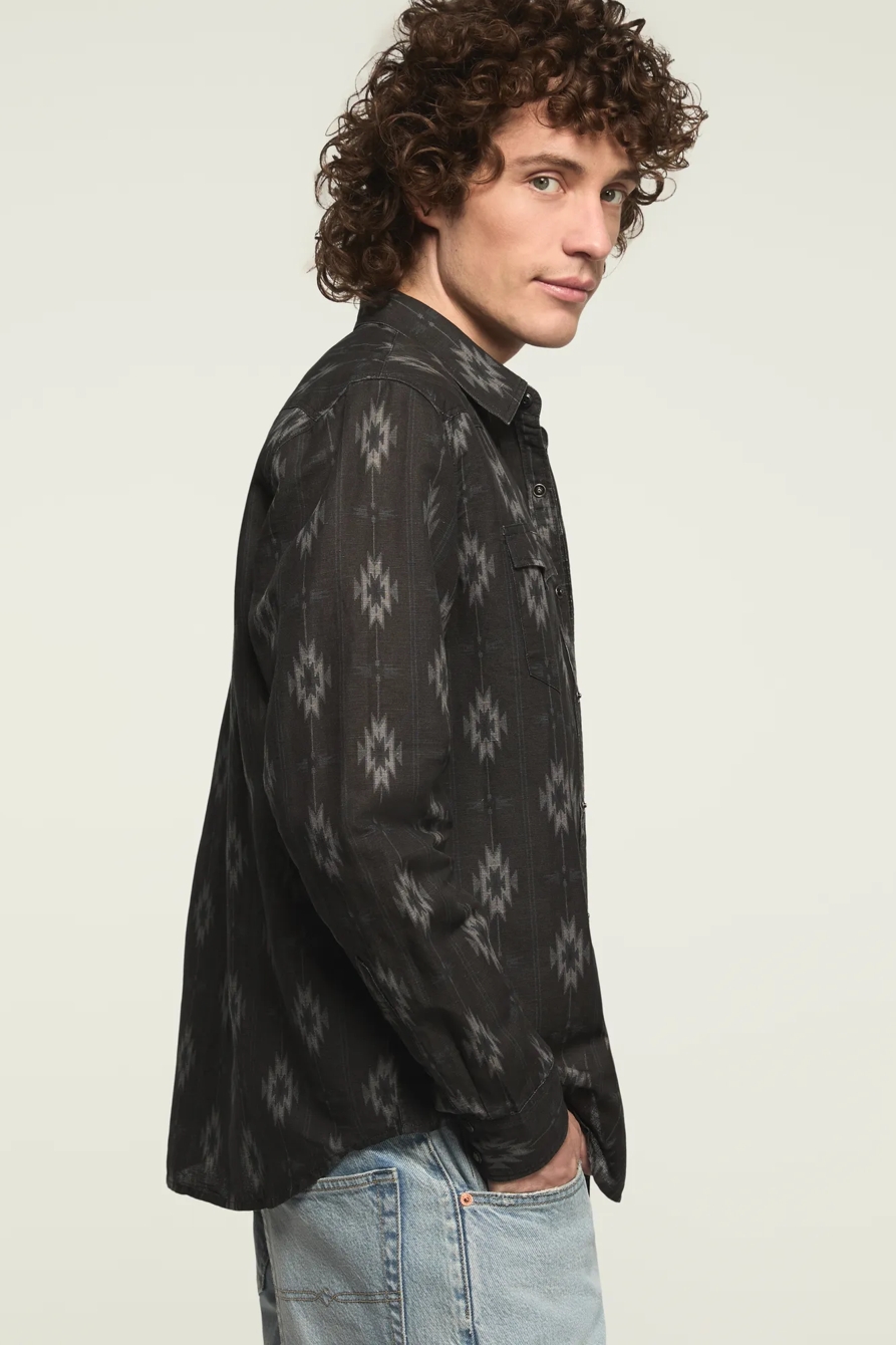 LINEN LONG SLEEVE WESTERN SHIRT — BLACK MULTI — image 5