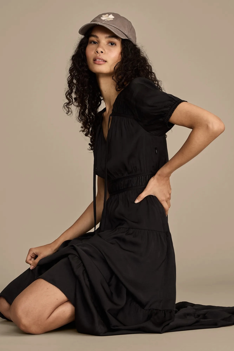 CRINKLE SATIN MIDI DRESS — #001 BLACK — image 2