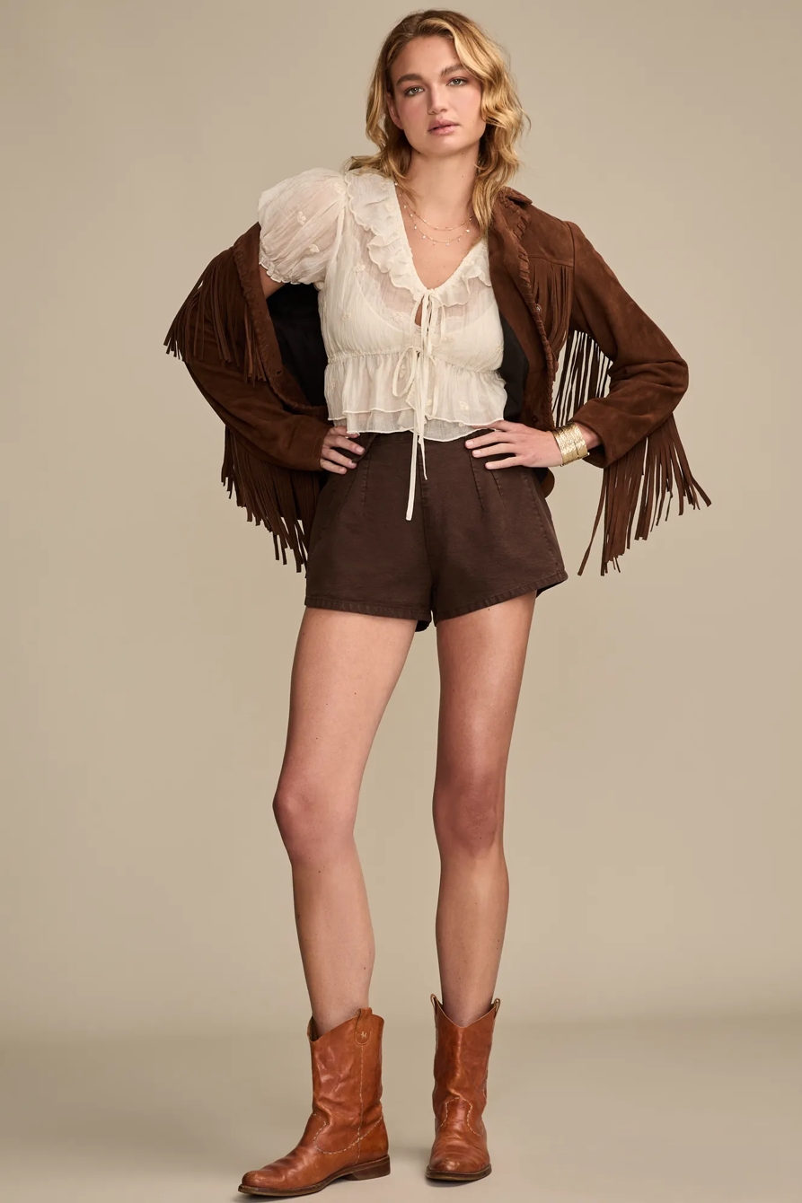 RUFFLE TIE FRONT BLOUSE — WHISPER WHITE — image 5