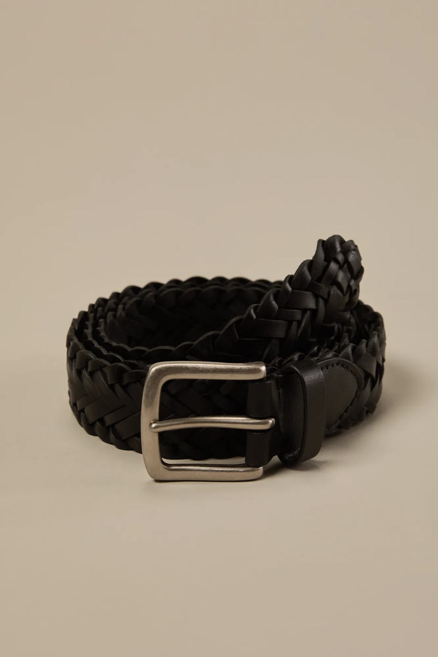 WOVEN LEATHER BELT — BLACK — image 1