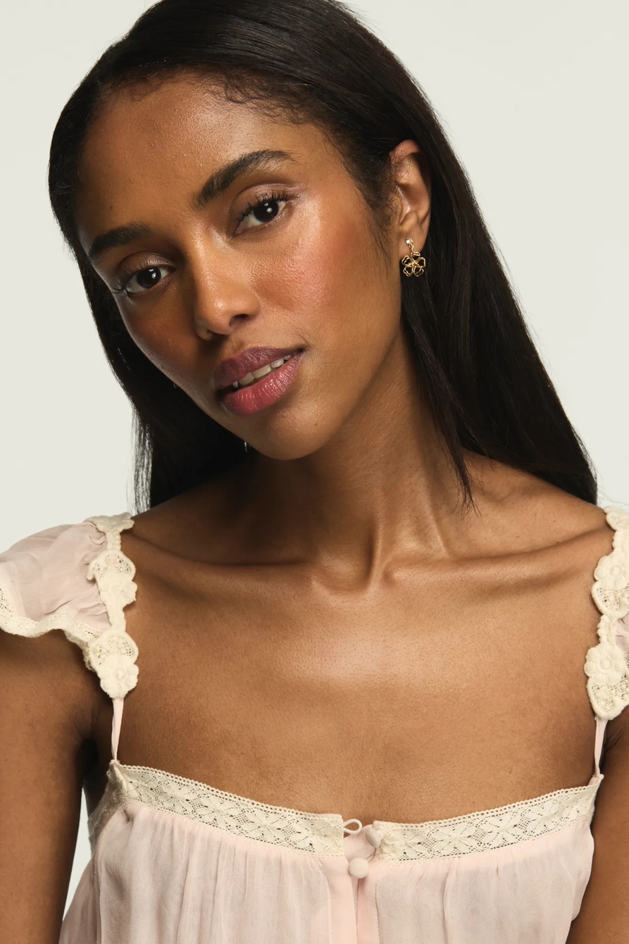 Studs and Flower Drop Earrings — GOLD — image 2