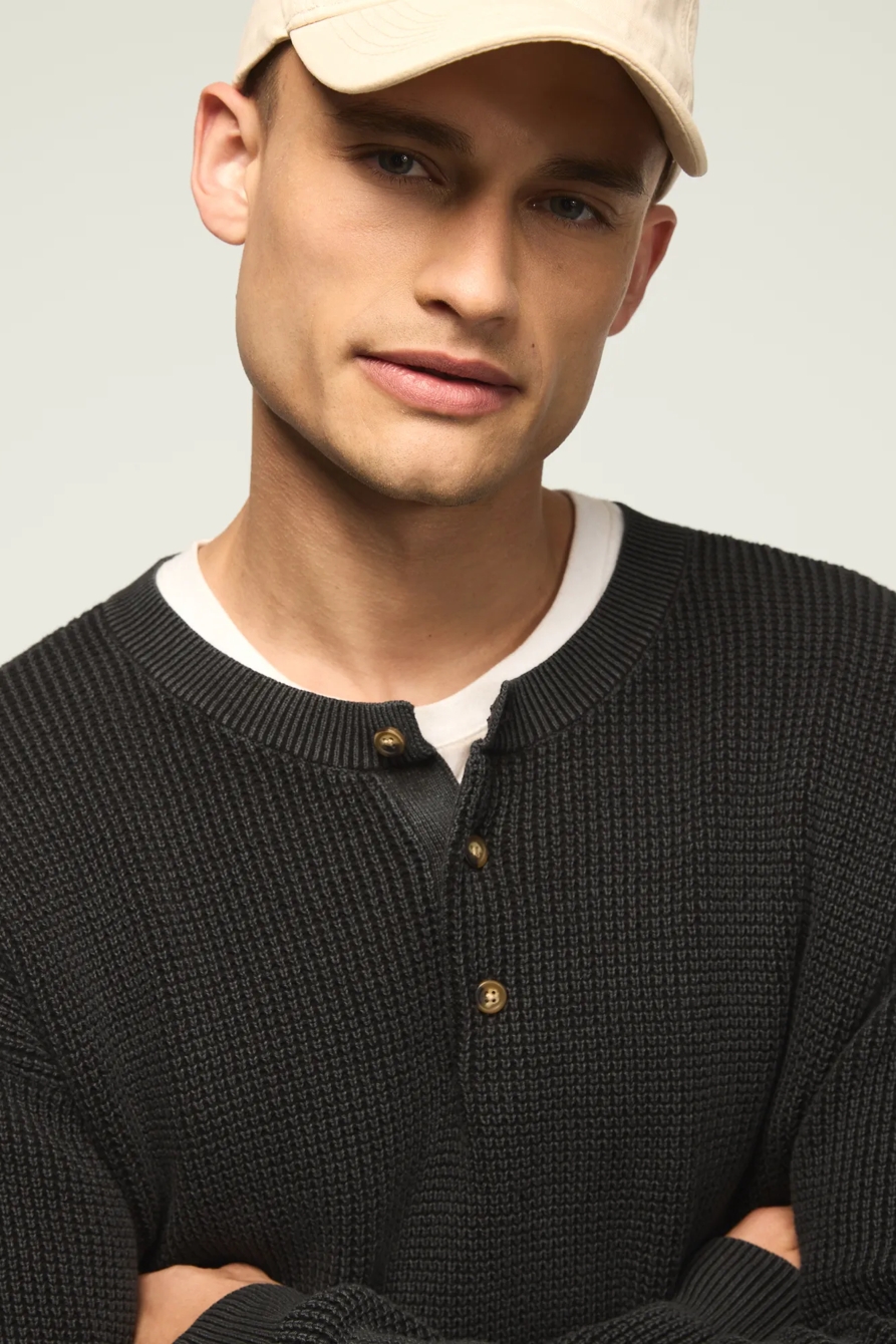 WASHED OTTOMAN HENLEY SWEATER — CAVIAR — image 2