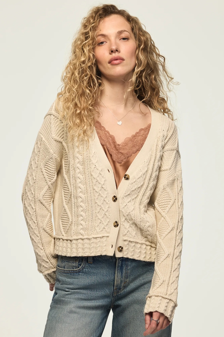 BOXY CABLE CARDIGAN — WHITECAP GRAY — image 1
