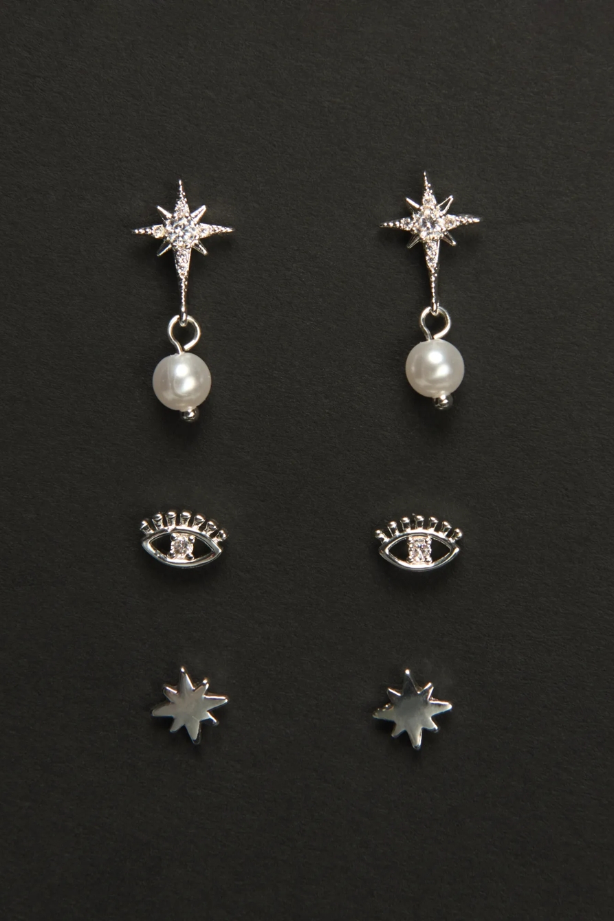 Celstial Stud and Drop Earrings — SILVER — image 2