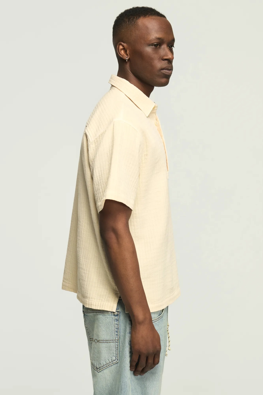 SHORT SLEEVE DOUBLE CLOTH POPOVER SHIRT — Angora — image 4