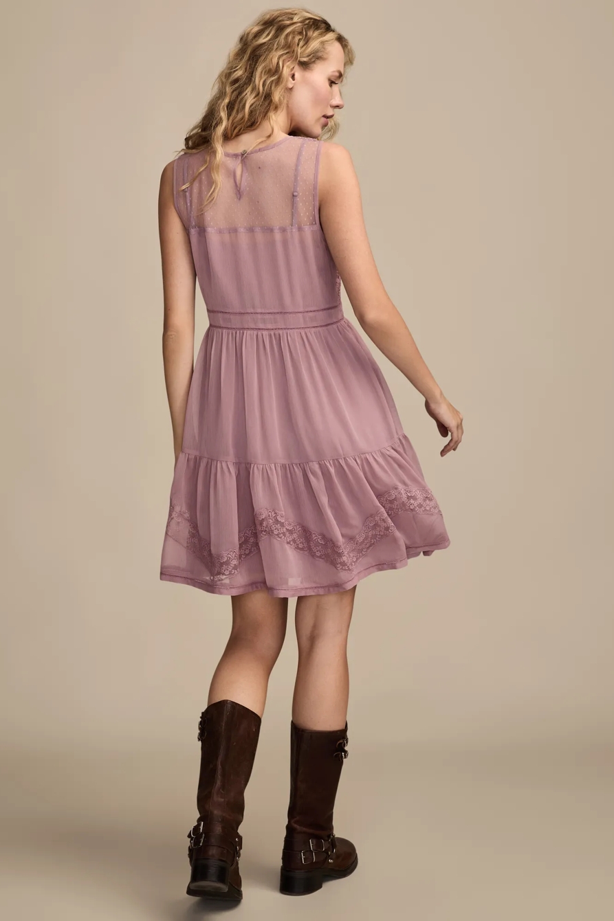 MESH TIERED MINI DRESS — MAUVE SHADOWS — image 3