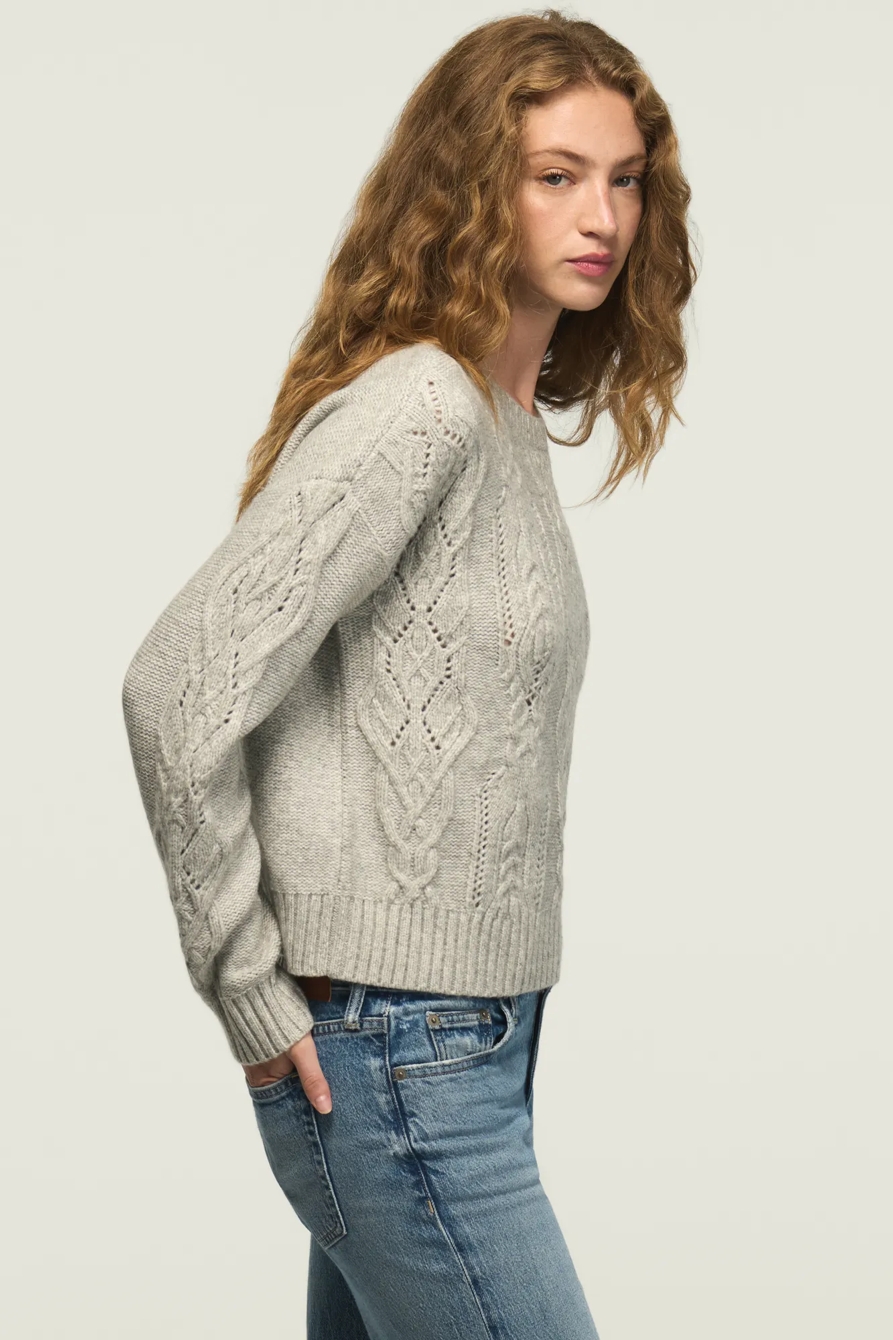 OPEN STITCH CABLE SWEATER — LIGHT HEATHER GRAY — image 4