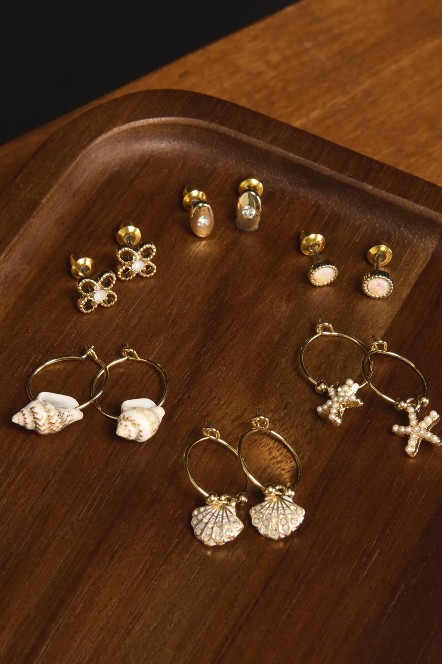 Crystal Sea Shell and Starfish Earring Set — GOLD — image 1