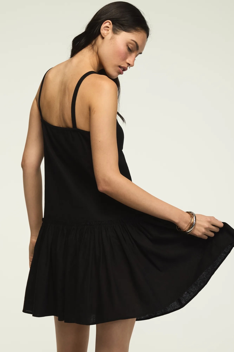 EMBROIDERED DROP WAIST MINI — CAVIAR — image 3