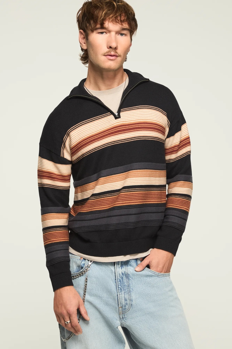 1/4 ZIP OMBRE STRIPE MOCK NECK SWEATER — JET BLACK — image 1