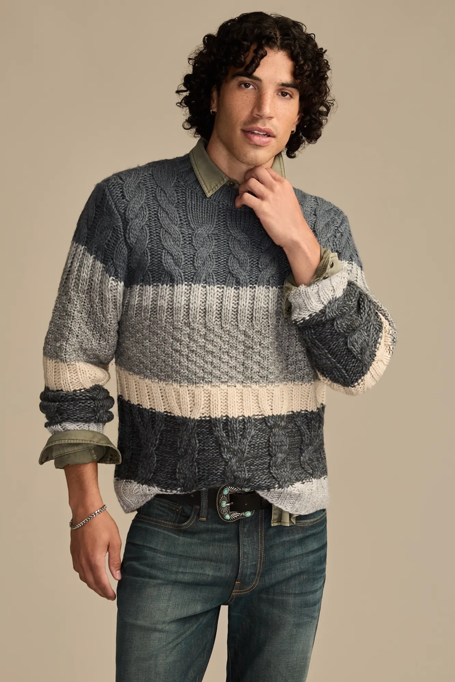CABLE STRIPE CREW NECK — TURBULENCE — image 5