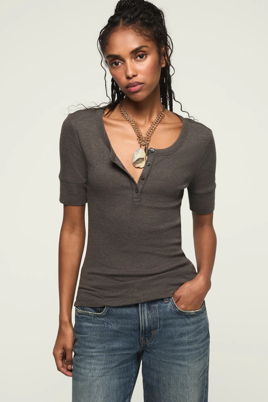 SHORT SLEEVE HENLEY TEE — JET BLACK — image 1