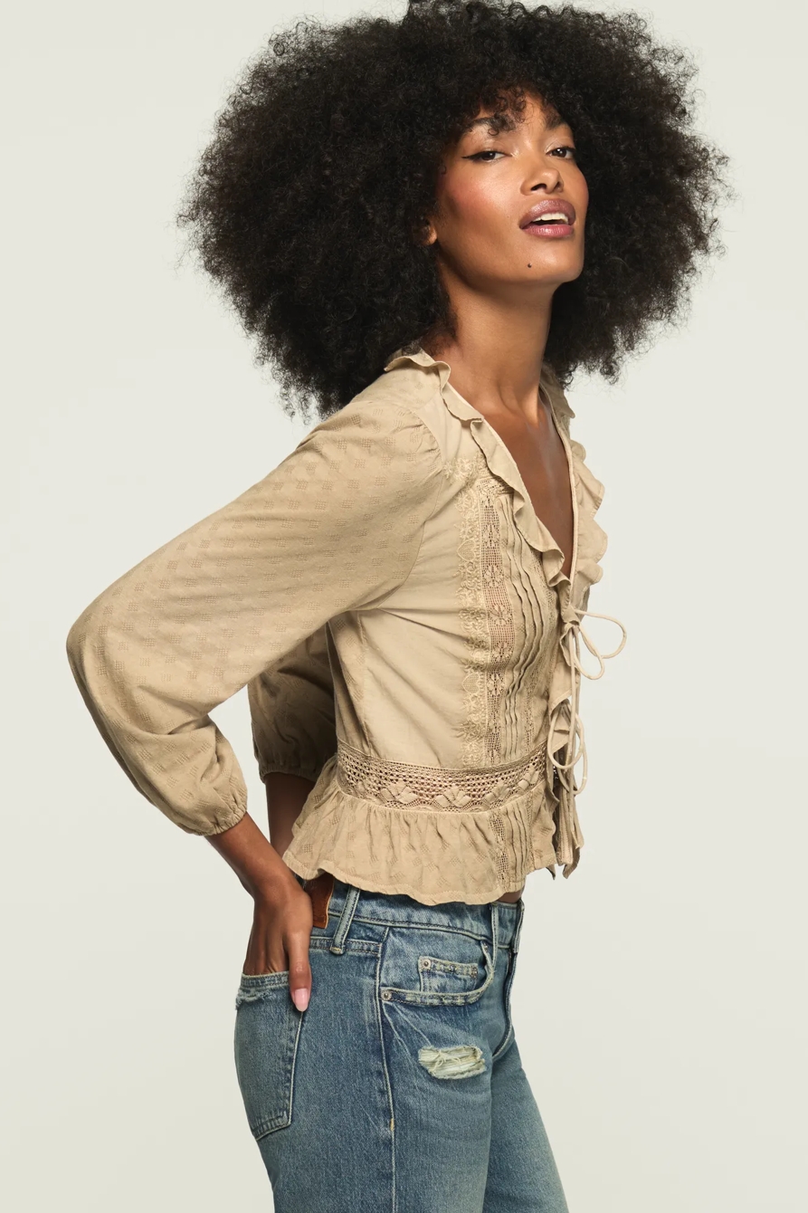 RUFFLE FLYAWAY KNIT TOP — TAUPE — image 4