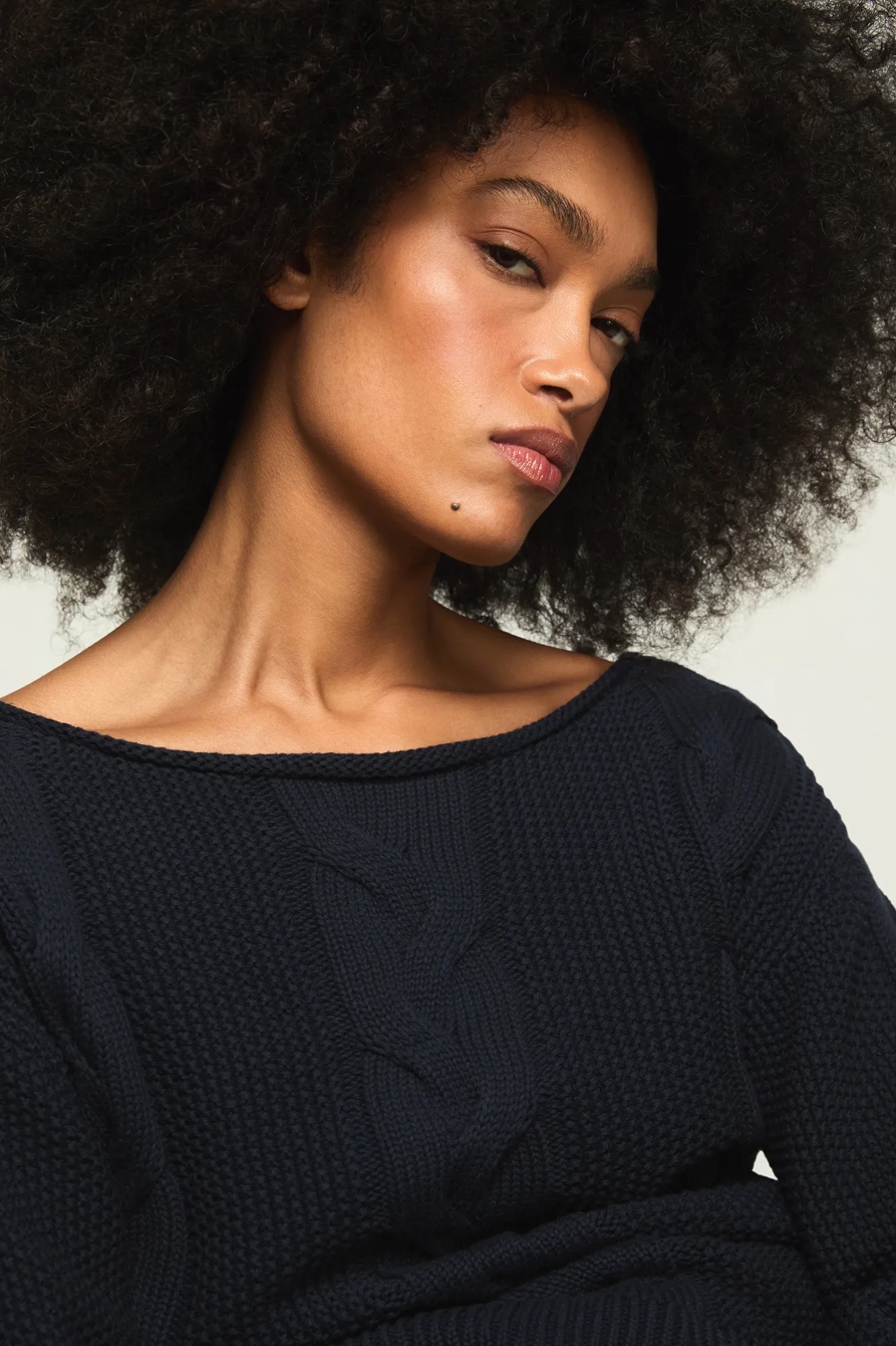 CABLE CREW NECK SWEATER — CADET NAVY — image 5