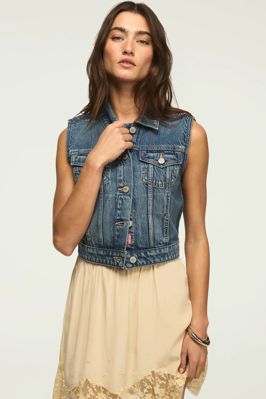CROPPED TRUCKER VEST — VALLEY GIRL WASH — image 5