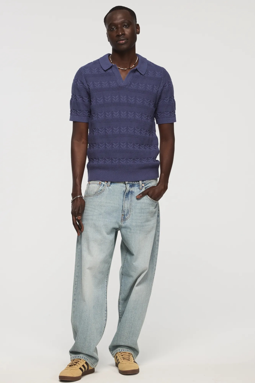 ALL OVER TEXTURE JOHNNY COLLAR SWEATER — BLUE INDIGO — image 5