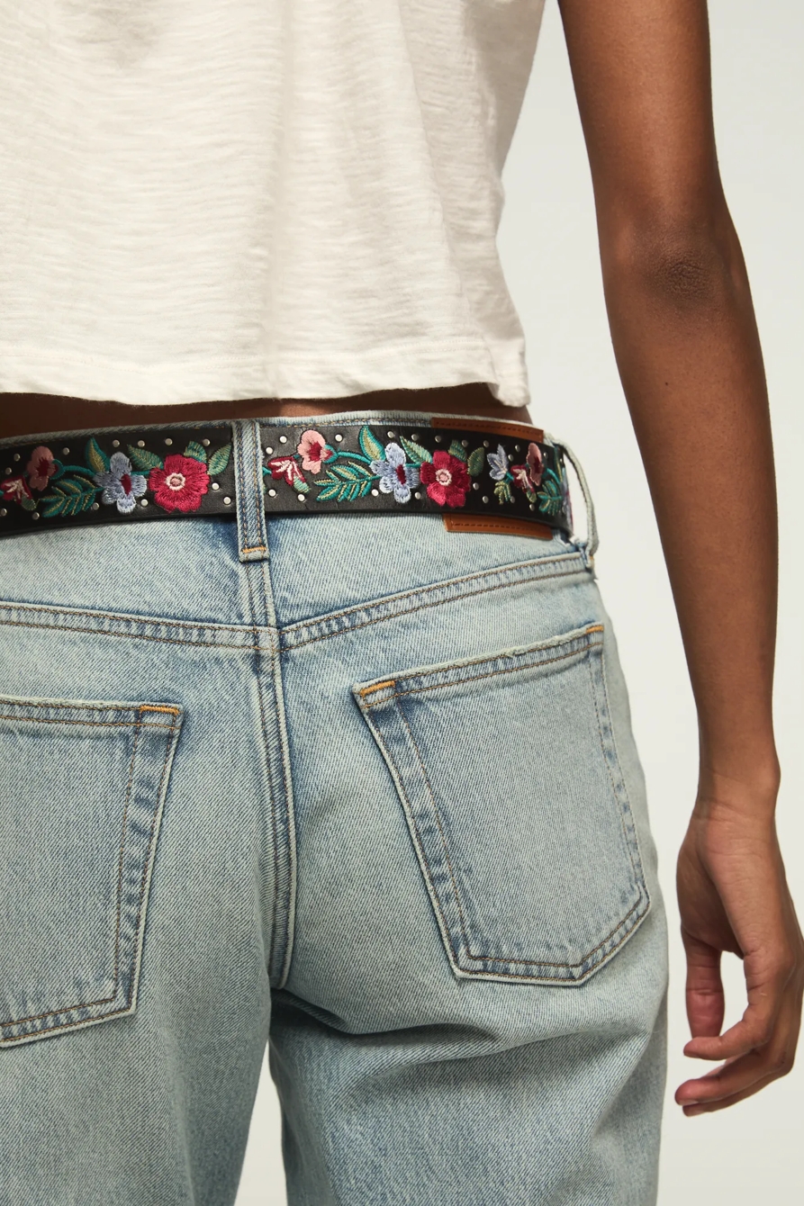 STUD FLORAL EMBROIDERED BELT — BLACK — image 4
