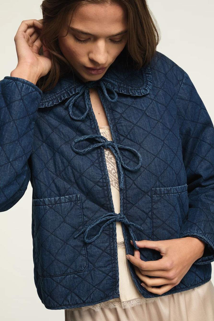 QUILTED PETER PAN COLLAR JACKET — NAVY — image 4