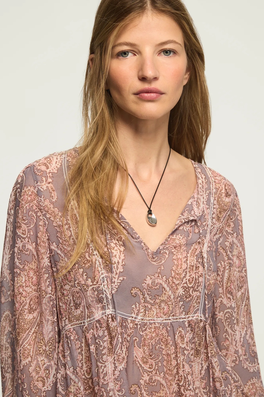 LONG SLEEVE PAISLEY PRINT MIX PEASANT TOP — PURPLE PAISLEY — image 2