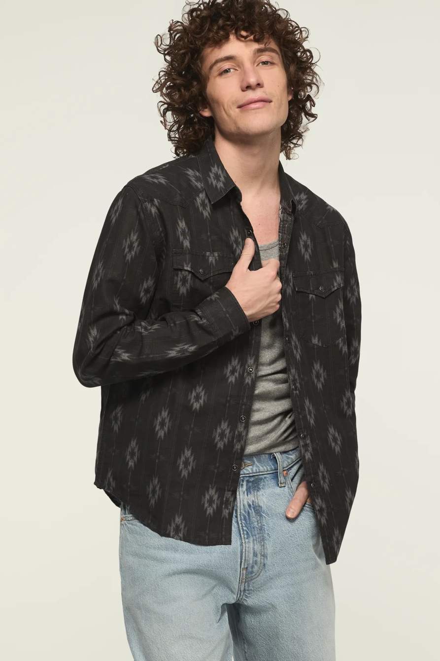 LINEN LONG SLEEVE WESTERN SHIRT — BLACK MULTI — image 1