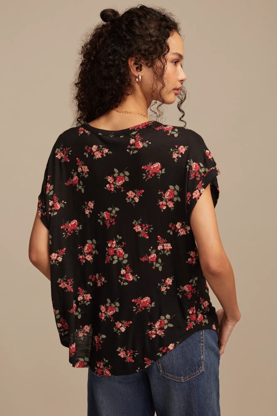 SHORT SLEEVE SANDWASH DOLMAN TEE — BLACK FLORAL — image 3