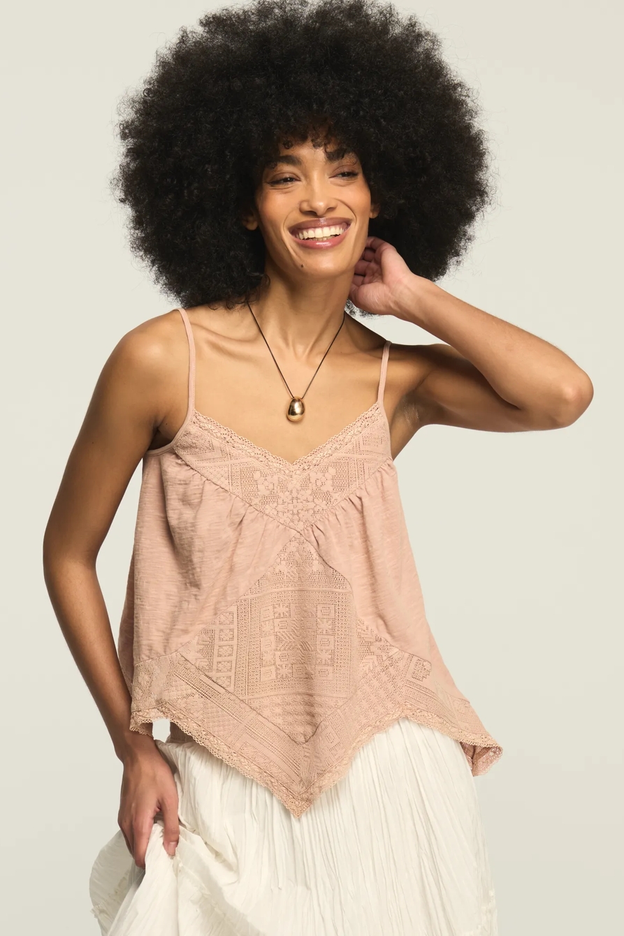 CROCHET TRIM HANDKERCHIEF TANK — MAHOGANY ROSE — image 1