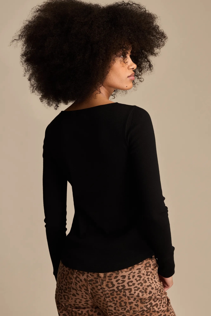 LACE YOKE HENLEY — CAVIAR — image 3