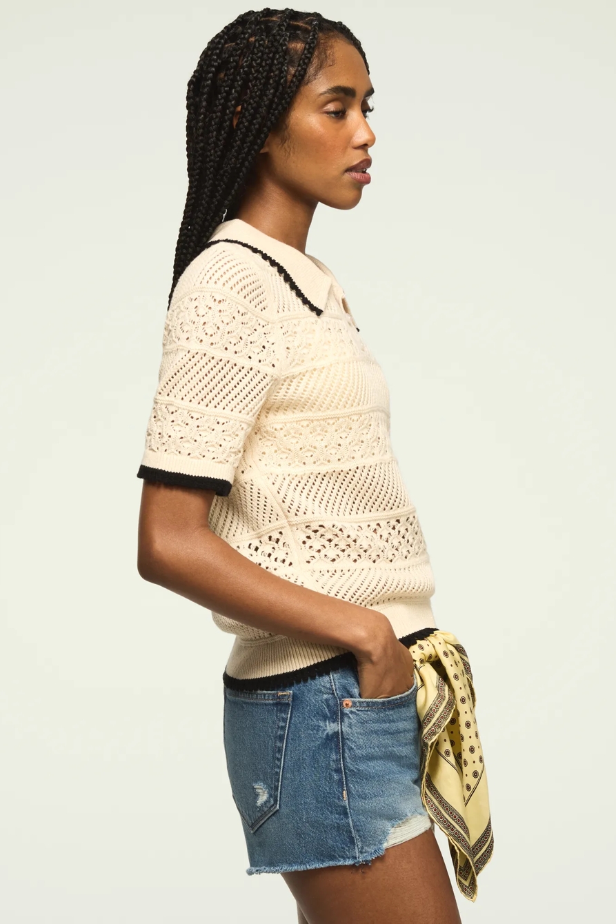 LACE POLO SWEATER TEE — WHITECAP GRAY — image 4