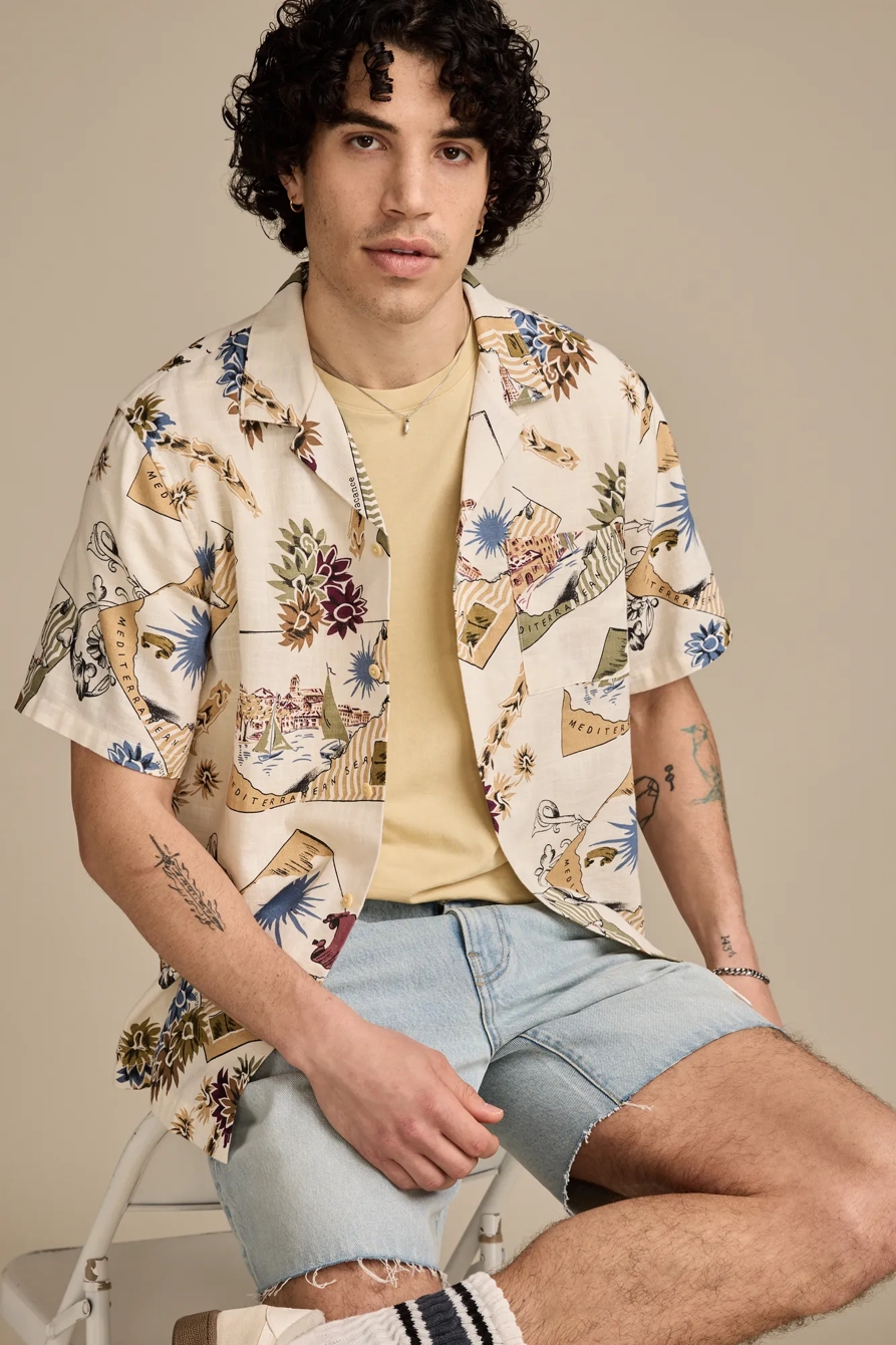 POSTCARD PRINT CAMP COLLAR SHORT SLEEVE SHIRT — CREAM MULTI — image 5