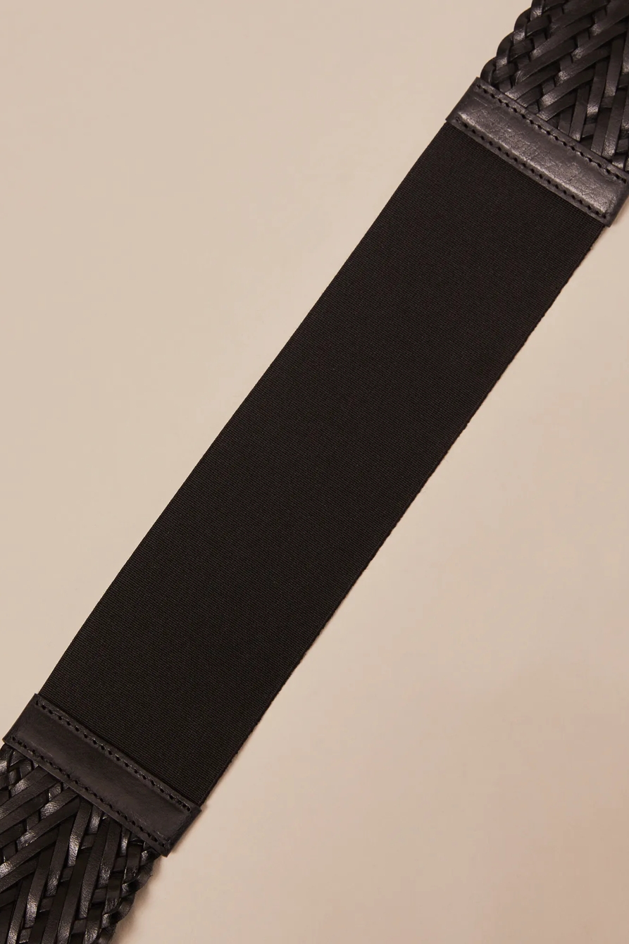 WIDE WOVEN WAIST BELT — BLACK — image 2