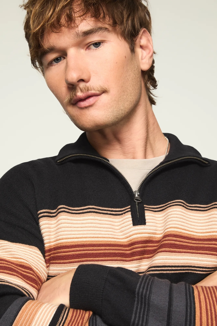 1/4 ZIP OMBRE STRIPE MOCK NECK SWEATER — JET BLACK — image 2