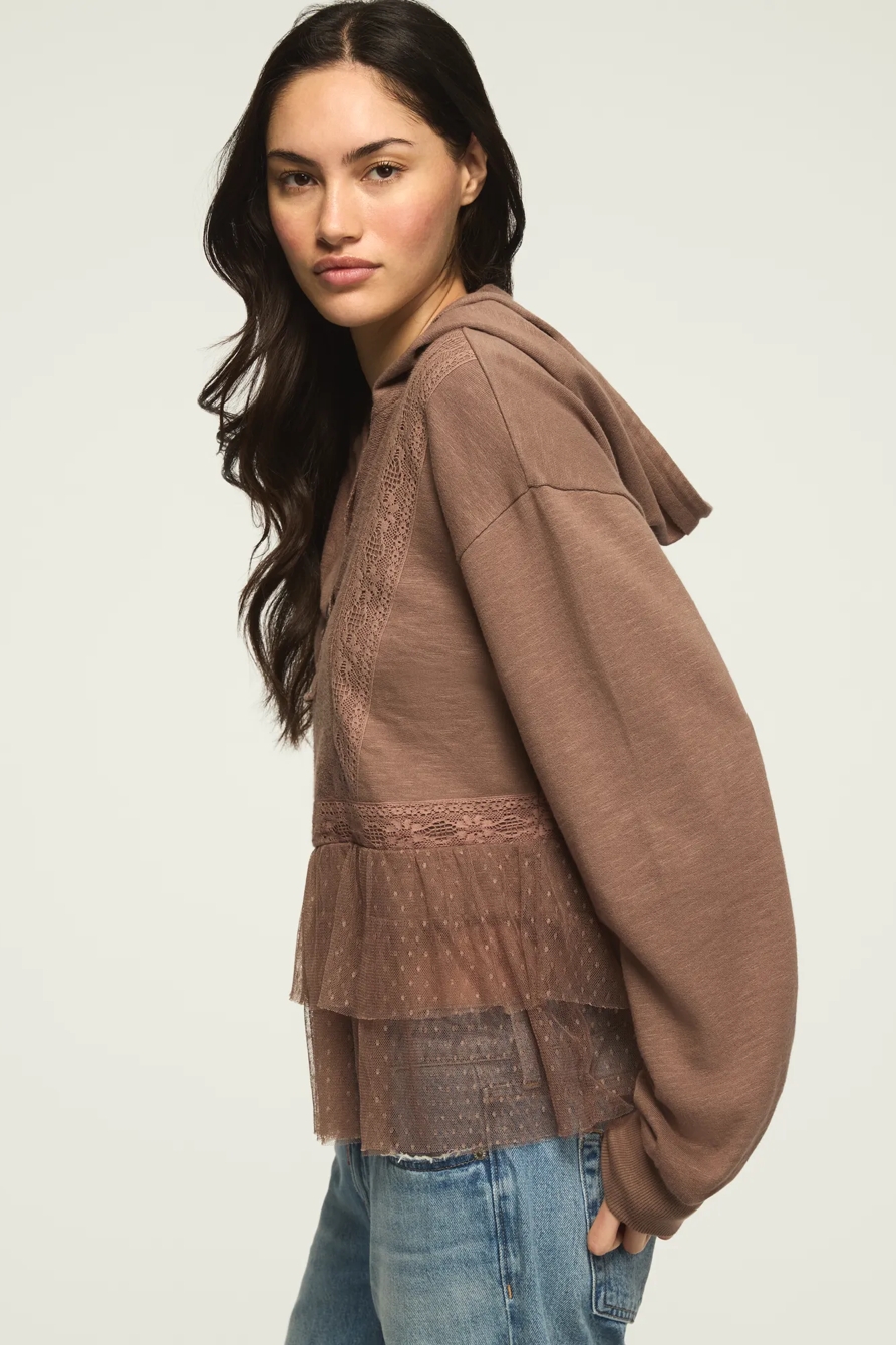 LACE TRIM PEPLUM ZIP UP — DEEP TAUPE — image 4