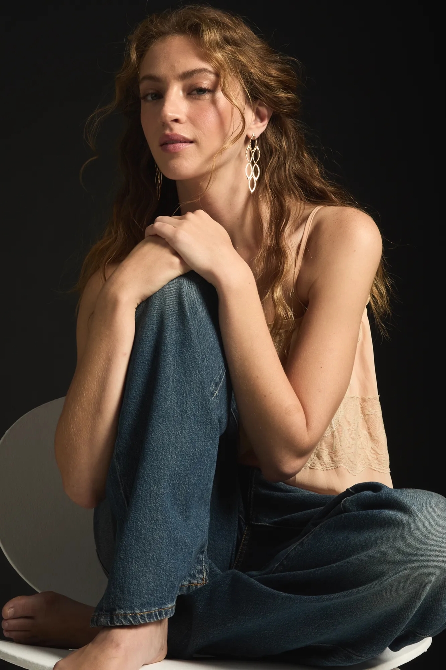 CIRCLE DROP STATEMENT EARRINGS — GOLD — image 2