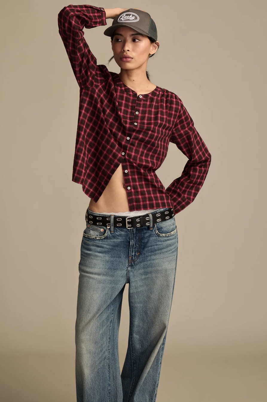 LONG SLEEVE CHECK BLOUSE — RED CHECK — image 5