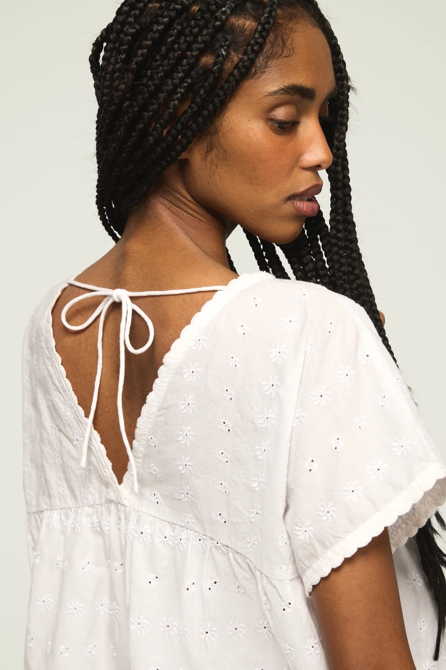 EYELET BABYDOLL TOP — BRIGHT WHITE — image 1