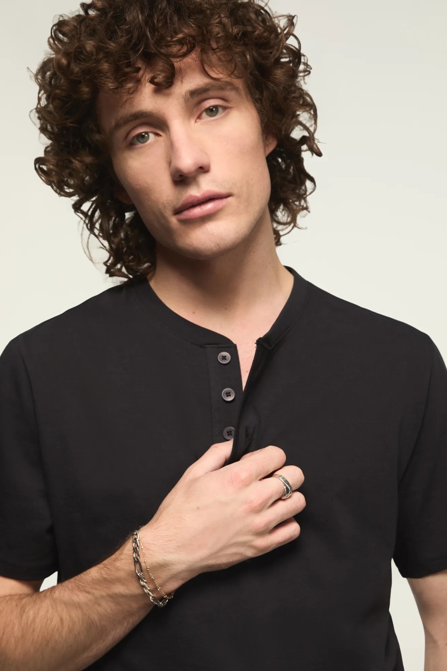 SUPIMA SHORT SLEEVE HENLEY — JET BLACK — image 2