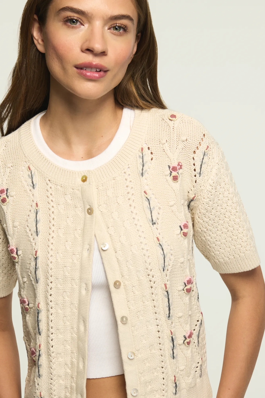 ROSETTE BUTTON UP SWEATER TEE — Turtledove — image 2