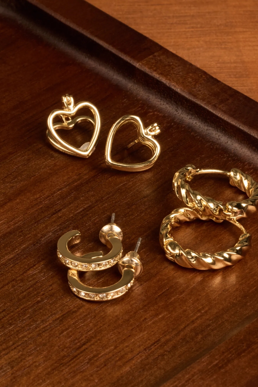 HEART AND HOOP EARRING SET — GOLD — image 1