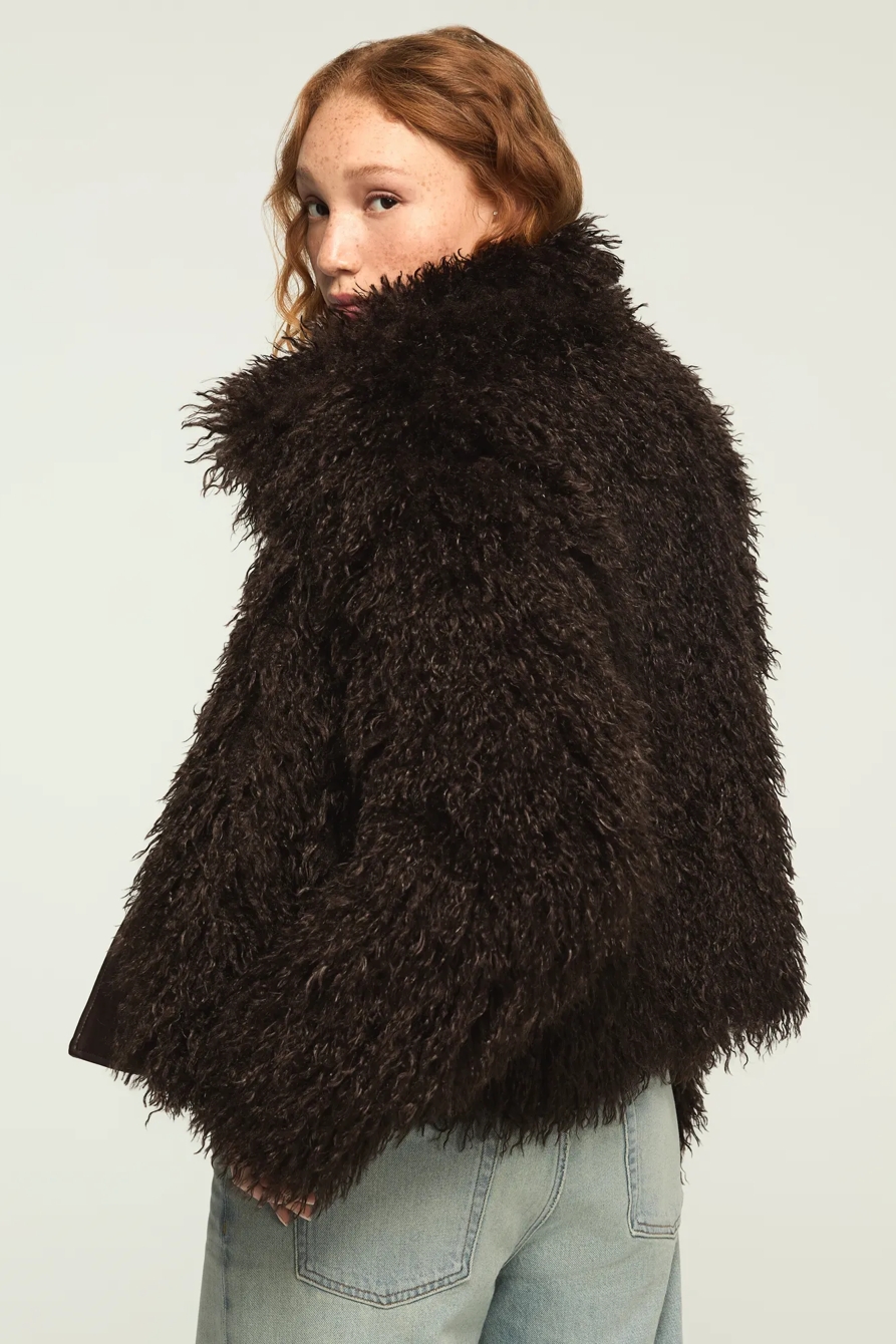 SHAGGY FAUX FUR COAT — BROWN — image 1