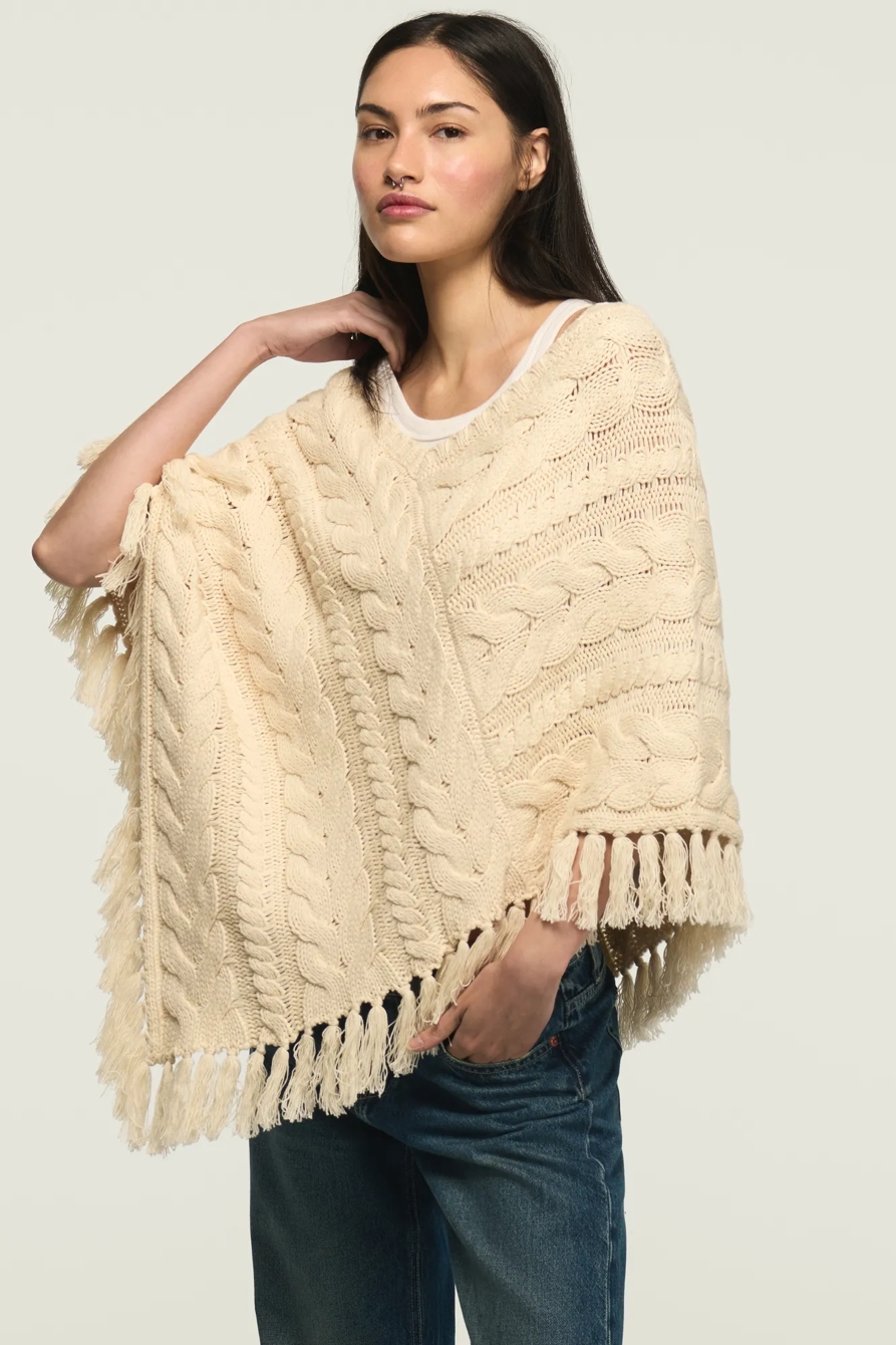 CABLE PONCHO SWEATER — WHITECAP GRAY — image 4