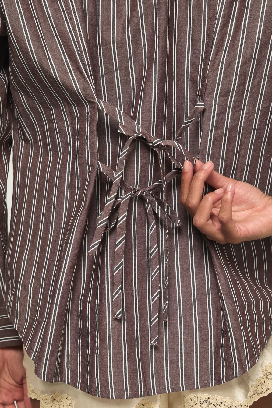 LACED BACK BUTTONDOWN SHIRT — Brown Stripe — image 2