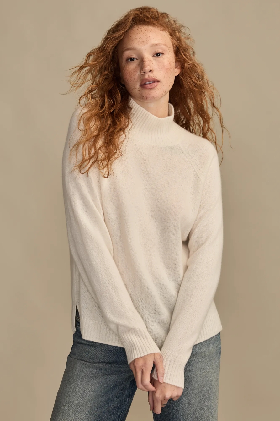 CASHMERE MOCK NECK SWEATER — ICE WHITE — image 1