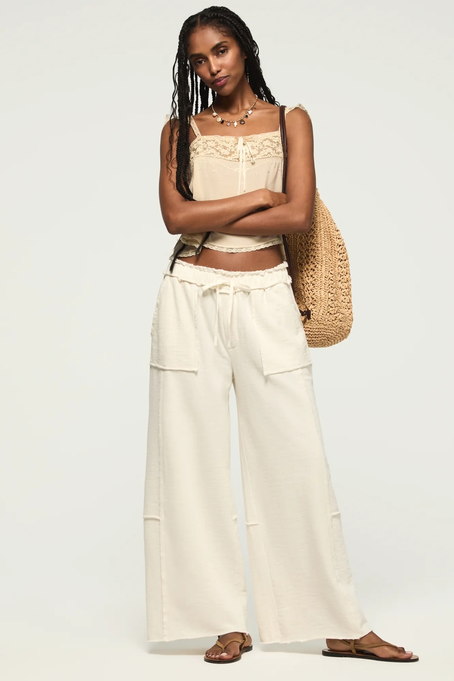 FLEECE WIDE LEG PANT — OAT MILK — image 1
