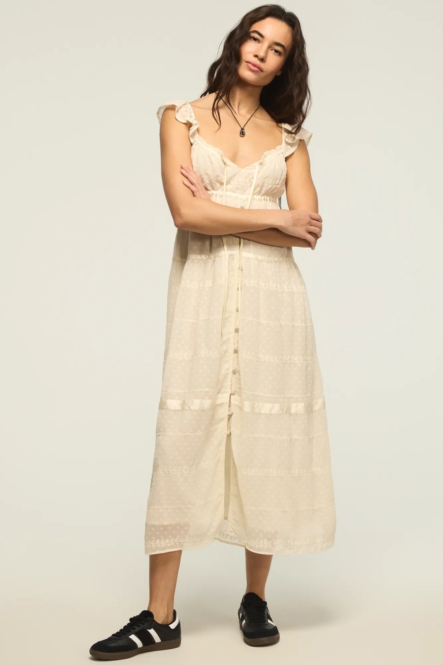 EASY TIERED BUTTON THROUGH MAXI DRESS — CREAM — image 1