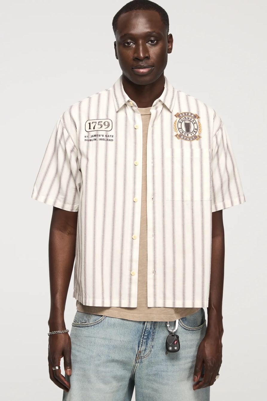 GUINNESS STRIPED SHORT SLEEVE BUTTON DOWN SHIRT — CREAM STRIPE — image 4