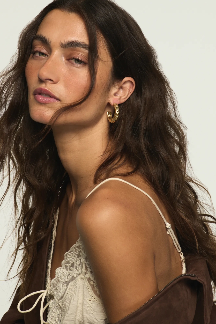 Textured Hoop Earrings — GOLD — image 2