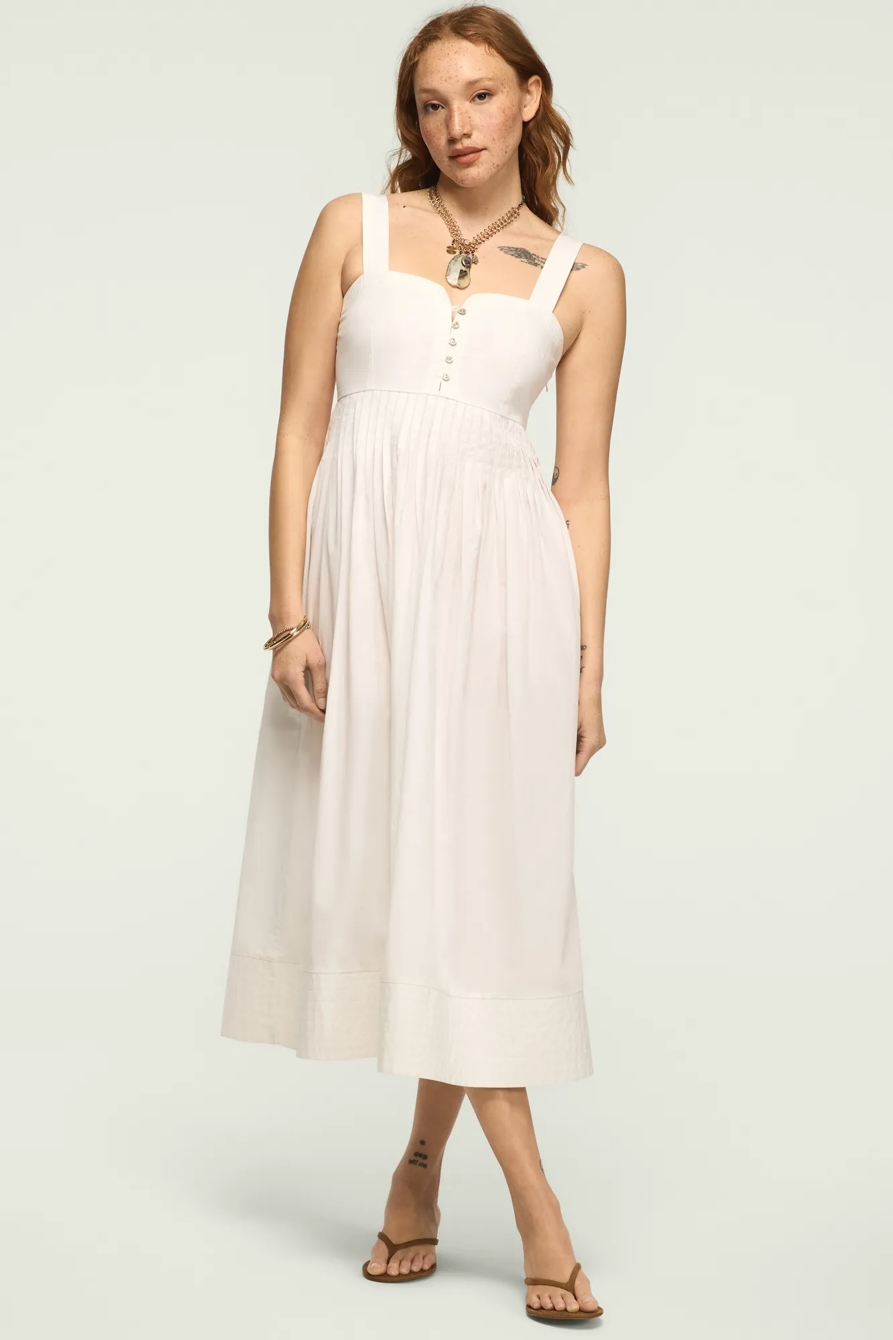 POPLIN PINTUCK MAXI DRESS — BRIGHT WHITE — image 1